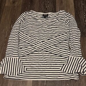 ECI Black and White Striped Long Sleeve Top with Crisscross Front